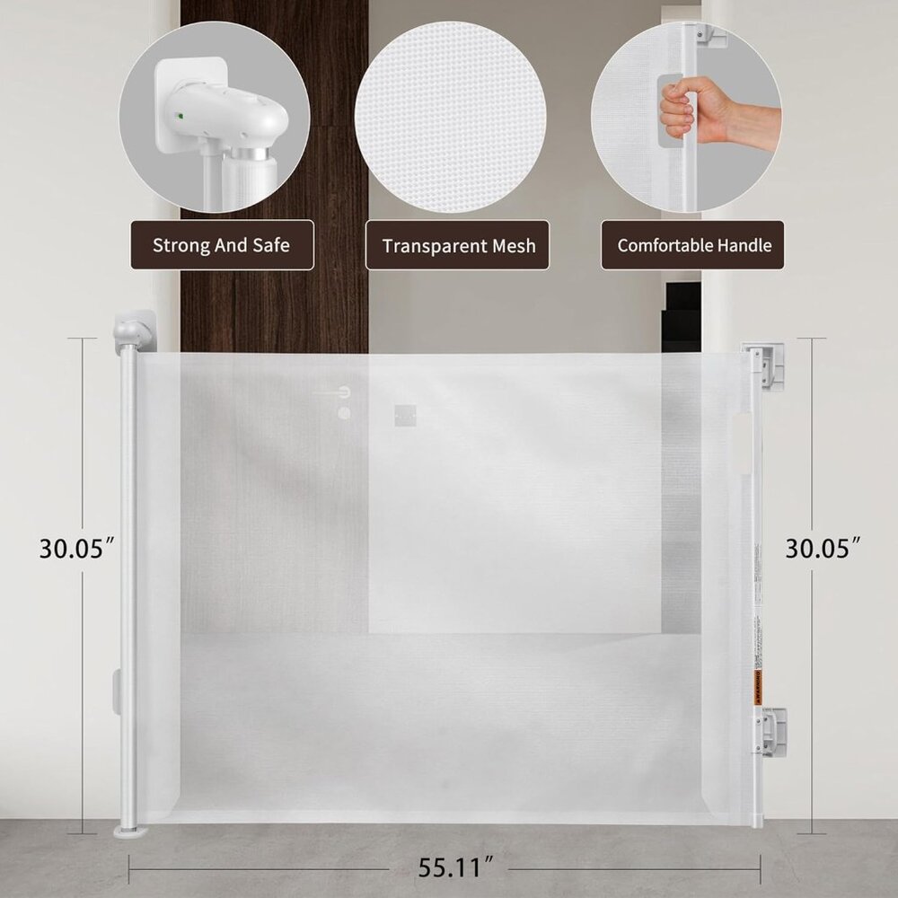 COPY - Retractable Baby or Dog Mesh Fabric Gate 33" H Extends 55" White